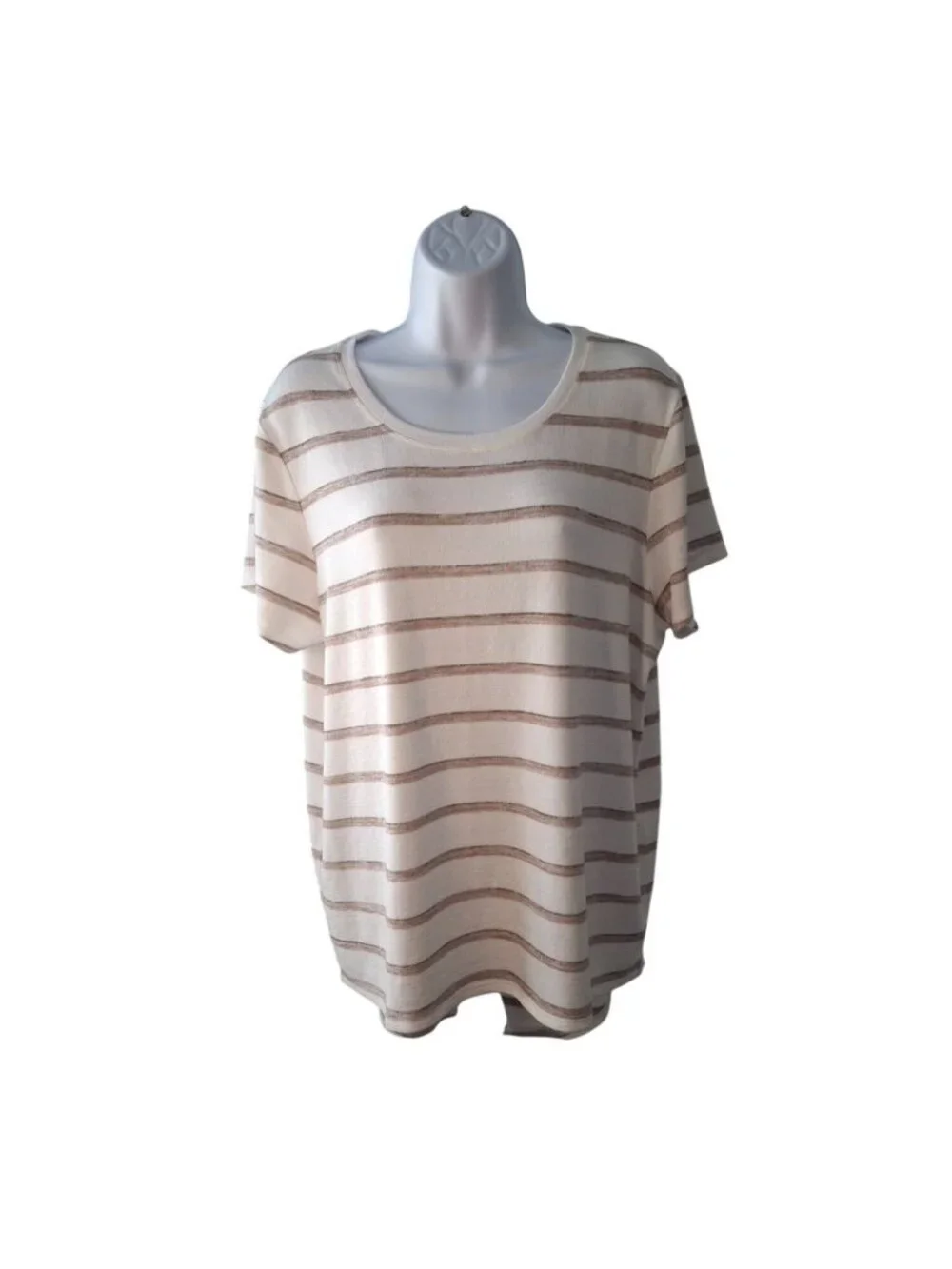 Market & Spruce Stripe Knit Top XL Beige Coastal Quiet Luxury Soft Casual Tee